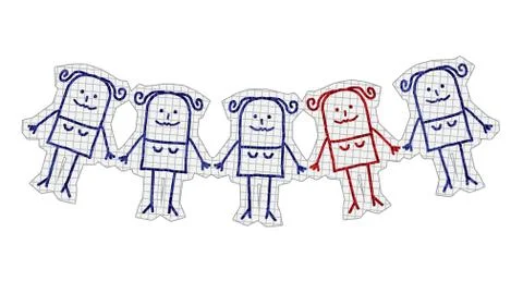 Characters on checked paper - unique wo man in a group Stock Illustration