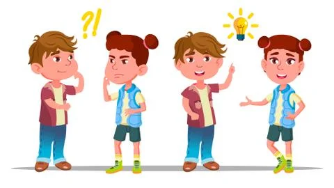 Characters Children Thinking And Understand Vector イラスト素材