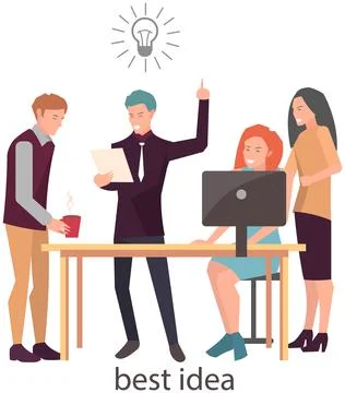 Characters develop creative business idea. Development process of business 스톡 일러스트