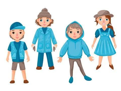 Characters in different clothes, guys and girls. Vector illustration of people. Stock Illustration