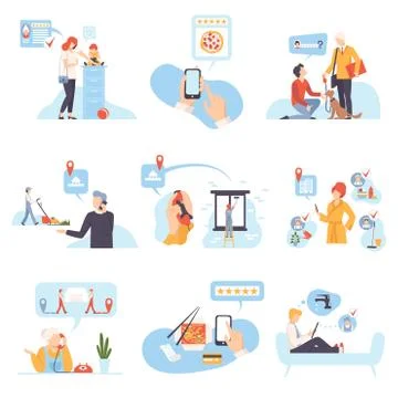 Characters in different situations vector illustration on White Background. Stock Illustration