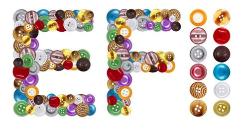 Characters e and f made of clothing buttons Foto stock