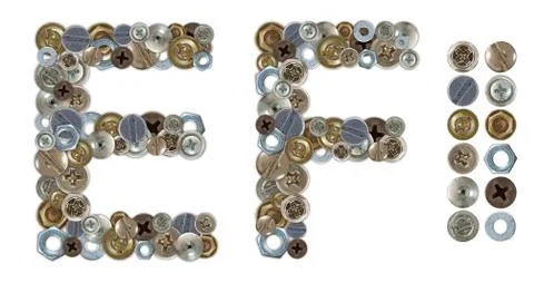 Characters e and f made of nuts and bolts head Stock Photos