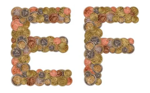 Characters e and f made of euro coins Stock Photos