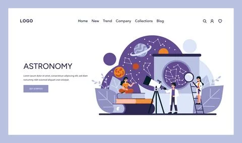 Characters engage with celestial exploration using a telescope and star charts Stock Illustration