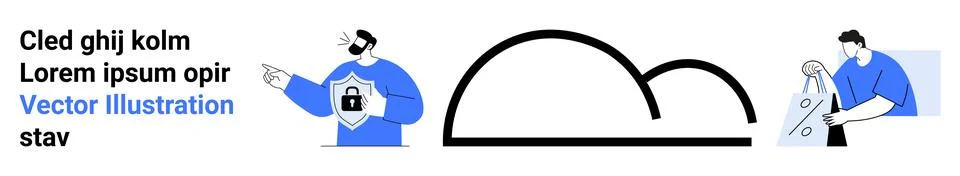 Characters engaged in securing data, analyzing documents with a large cloud o イラスト素材