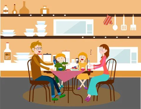 Characters Family at Dining Table Stock Illustration