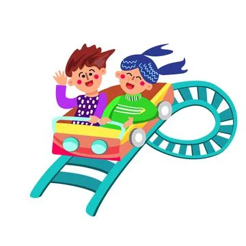 Characters Have Fun Riding Rollercoaster Vector Illustration Stock Illustration