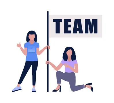 Characters holding a flag with the words team Stock Illustration