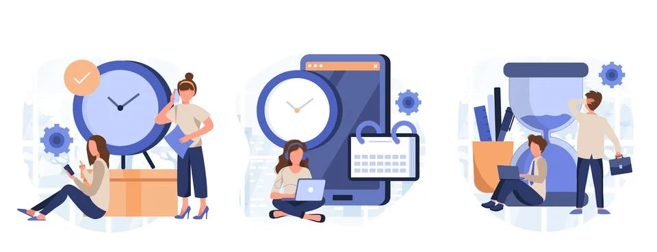 Characters managing work tasks and deadline Stock Illustration
