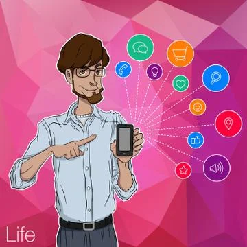 Characters with mobile app notification Stock Illustration