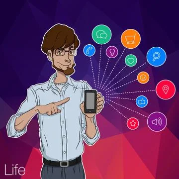 Characters with mobile app notification Stock Illustration