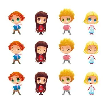 Characters with normal - blinked eyes - open mouth positions. Stock Illustration