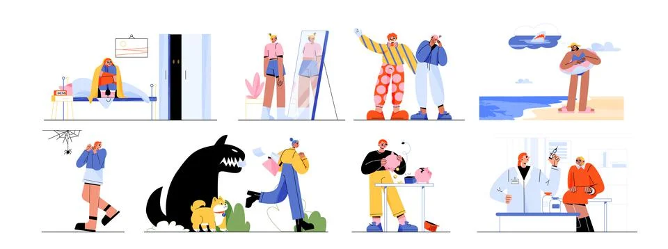 Characters with phobias, psychological problems 스톡 일러스트