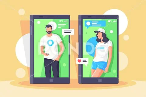 Characters in phone screens Stock Illustration