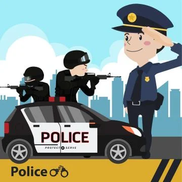 Characters police flat design vector illustration Stock Illustration