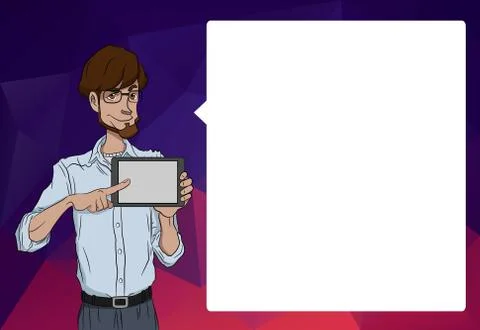 Characters with tablet and bubble talk Stock Illustration