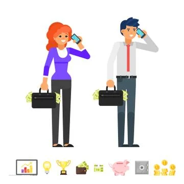 Characters talking on the phone Stock Illustration