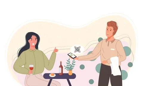 Characters using mobile payment system with scan qr code online shopping concept Stock Illustration