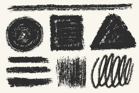 Charcoal and Brush Trace Abstract Shape Set Stock Illustration