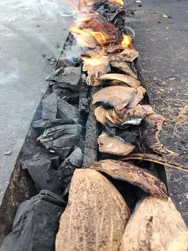 Charcoal and coconut shells. Foto stock