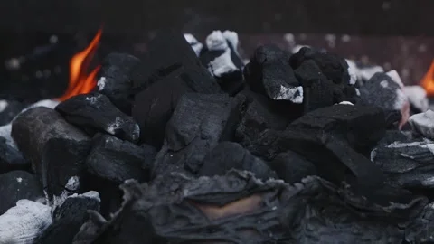 Charcoal Barbeque fire in slow motion close up stock footage Видео 309607640