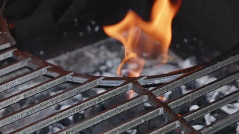 Charcoal Barbeque grill fire in slow motion close up stock footage Stock Footage 309543959