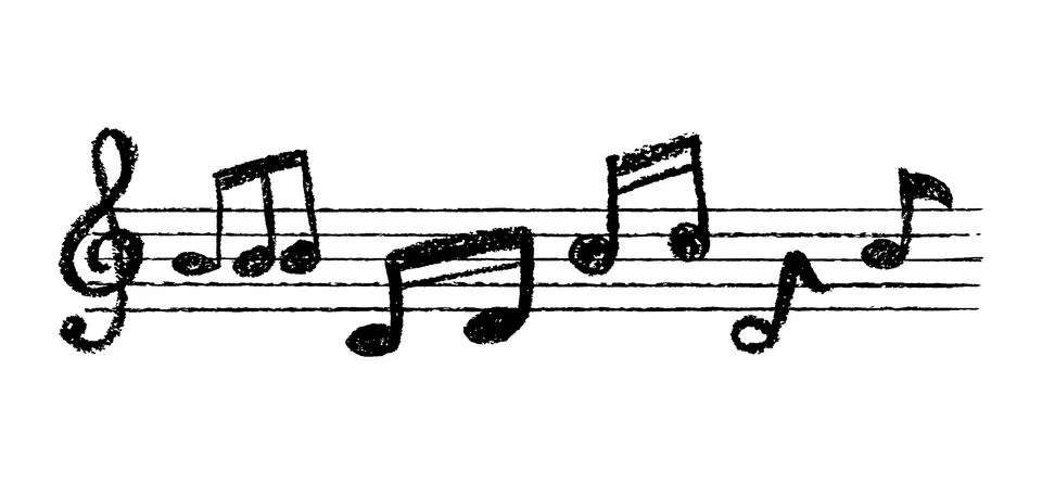 Charcoal black scribble music notation on blackboard. Handwritten pop design Stock Illustration