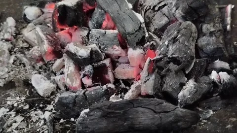 Charcoal burning with ash. Stock Footage 304311875