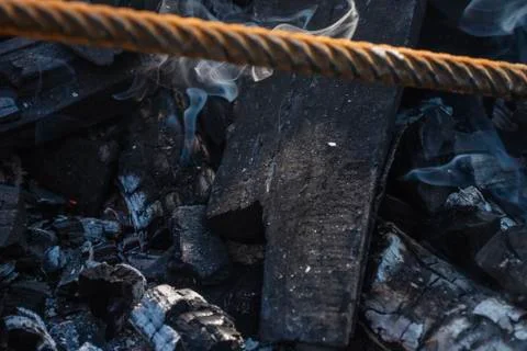 Charcoal burning glowing Stock Photos