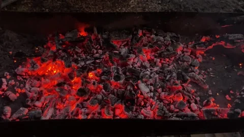 Charcoal burning in grill brazier for cooking barbecue Stock Footage 302845795