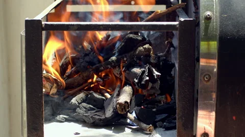 Charcoal catching fire, flames around Vídeos de archivo 328737136