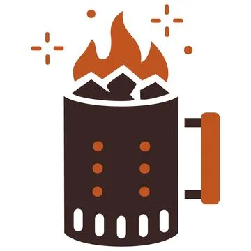 Charcoal chimney starter with fire icon Stock Illustration