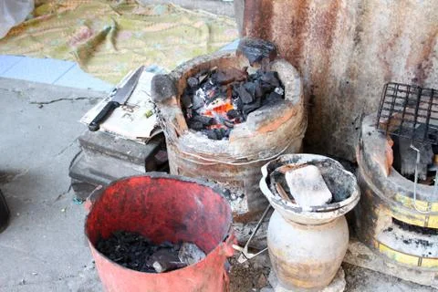 Charcoal cooking Stock Photos