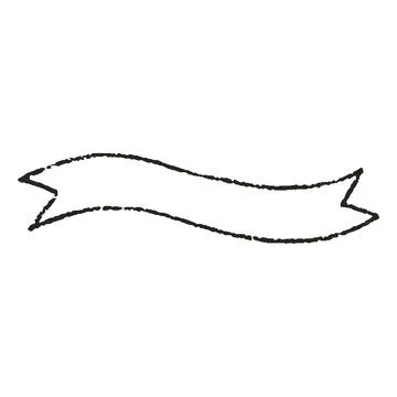 Charcoal crayon black sketch wave outline ribbon banner, vector vintage tape Stock Illustration