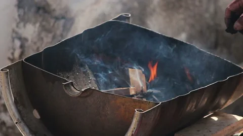 Charcoal fire for a barbecue Stock Footage 56723785