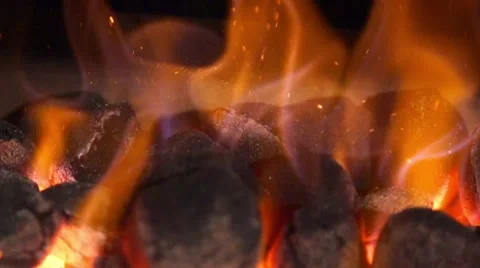 Charcoal fire is burning in slow motion Stock Footage 67857426
