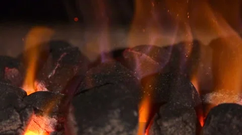 Charcoal fire is burning in slow motion Stock Footage 67862924