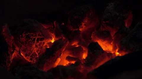 Charcoal fire is burning like a volcano. Stock Footage 58805277