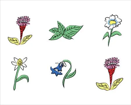Charcoal flowers set Stock Illustration
