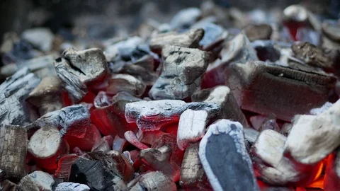Charcoal Glowing, Cooling Down, Ash Flying Stock Footage 78527931