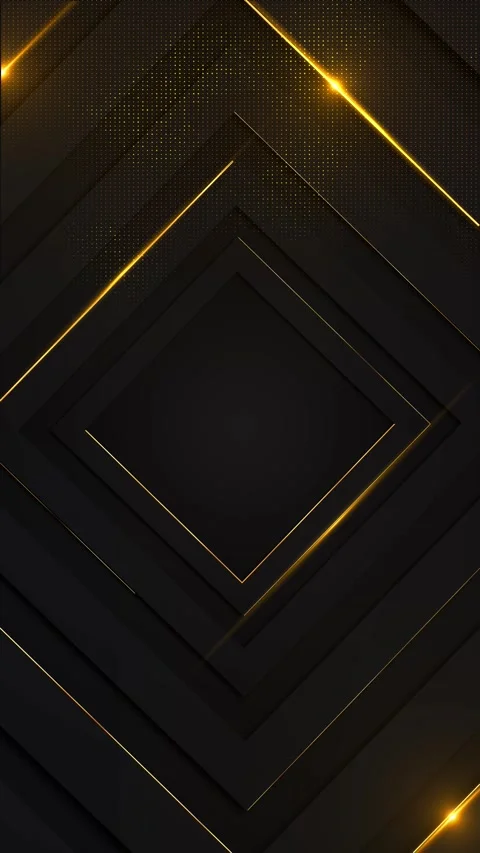 Charcoal golden rhombus backdrop layered shapes, thin glowing outlines, dotted Stock Footage 334103497