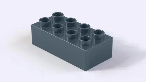 Charcoal Gray Plastic Building Brick Isolated on White Background Stock Illustration