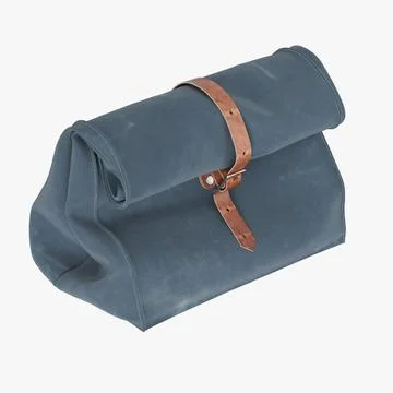 Charcoal Gray Waxed Canvas Lunch Bag 3D Model
