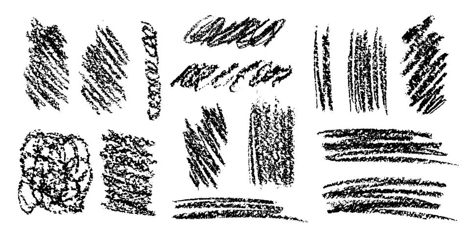 Charcoal hatch patterns are presented in various styles and thicknesses, demo Stock Illustration