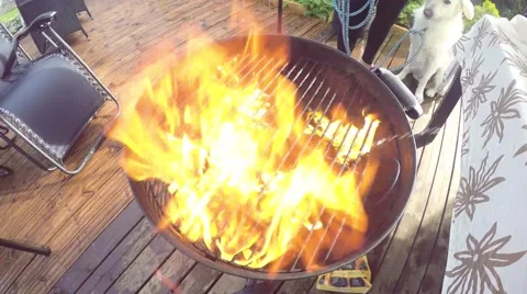 Charcoal lighter fluid, on a warm barbeque Stock Footage 53199853
