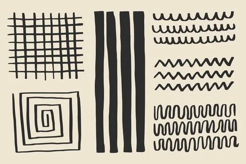 Charcoal Line, Wave, Scribble and Set Stock Illustration