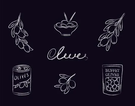 Charcoal olives set Stock Illustration