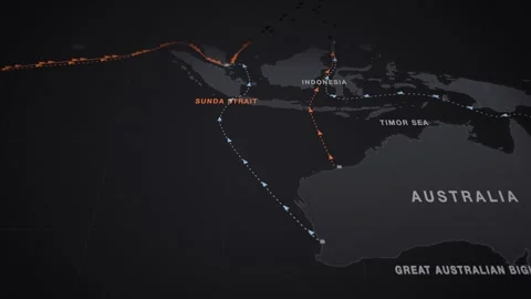 Charcoal Perspective Map With Dashed Lanes Tracing The Containers Route From Stock-Footage 343729702