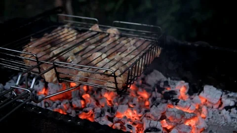 Charcoal roasted meat on the grid Stock Footage 103301723